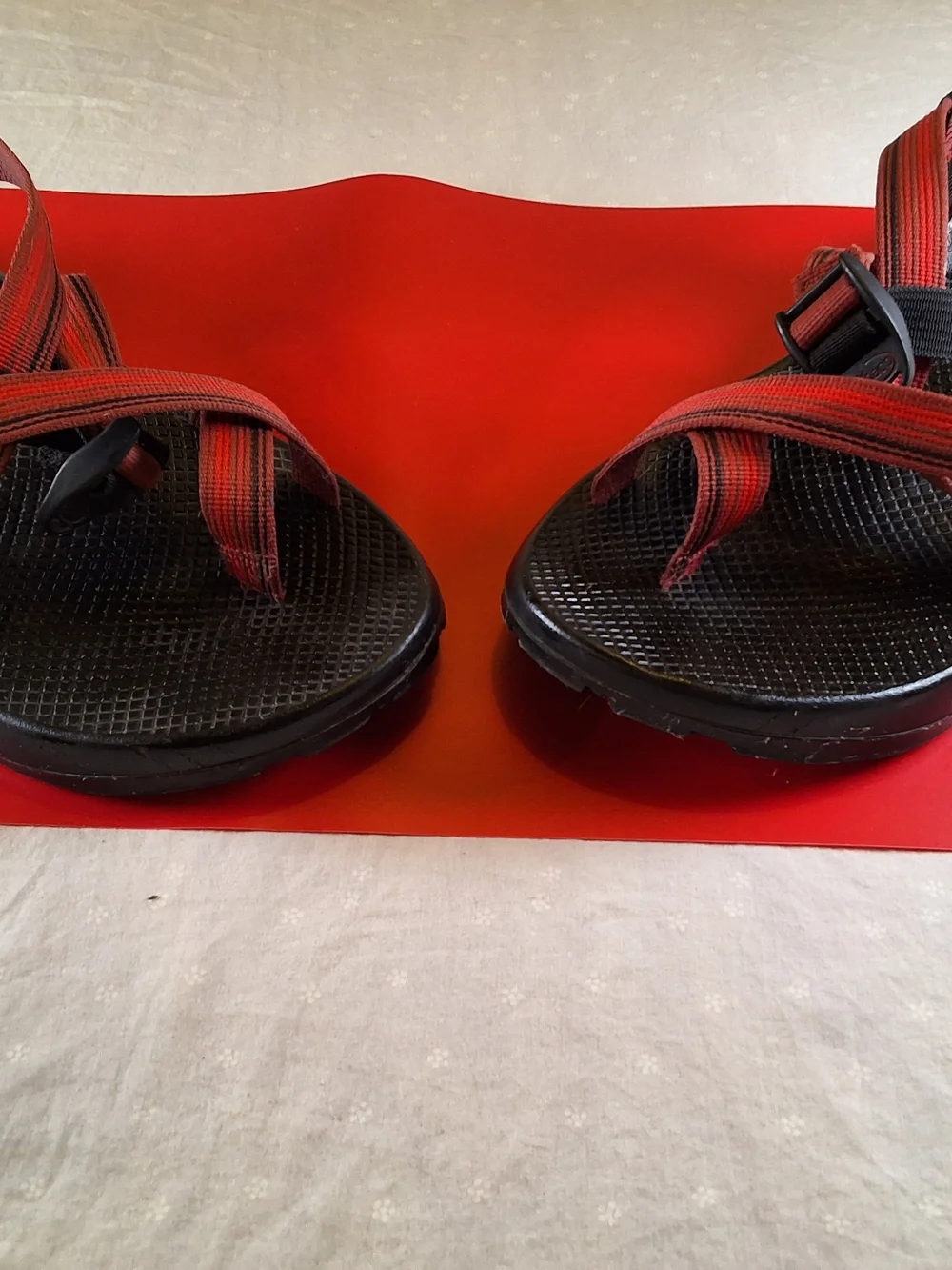 Chaco Men's Black Footbed Sandals with Red Straps